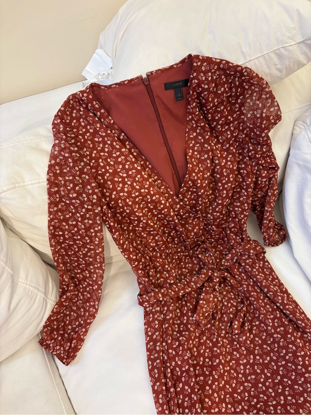 J. Crew Terracotta Floral Wrap Midi Dress